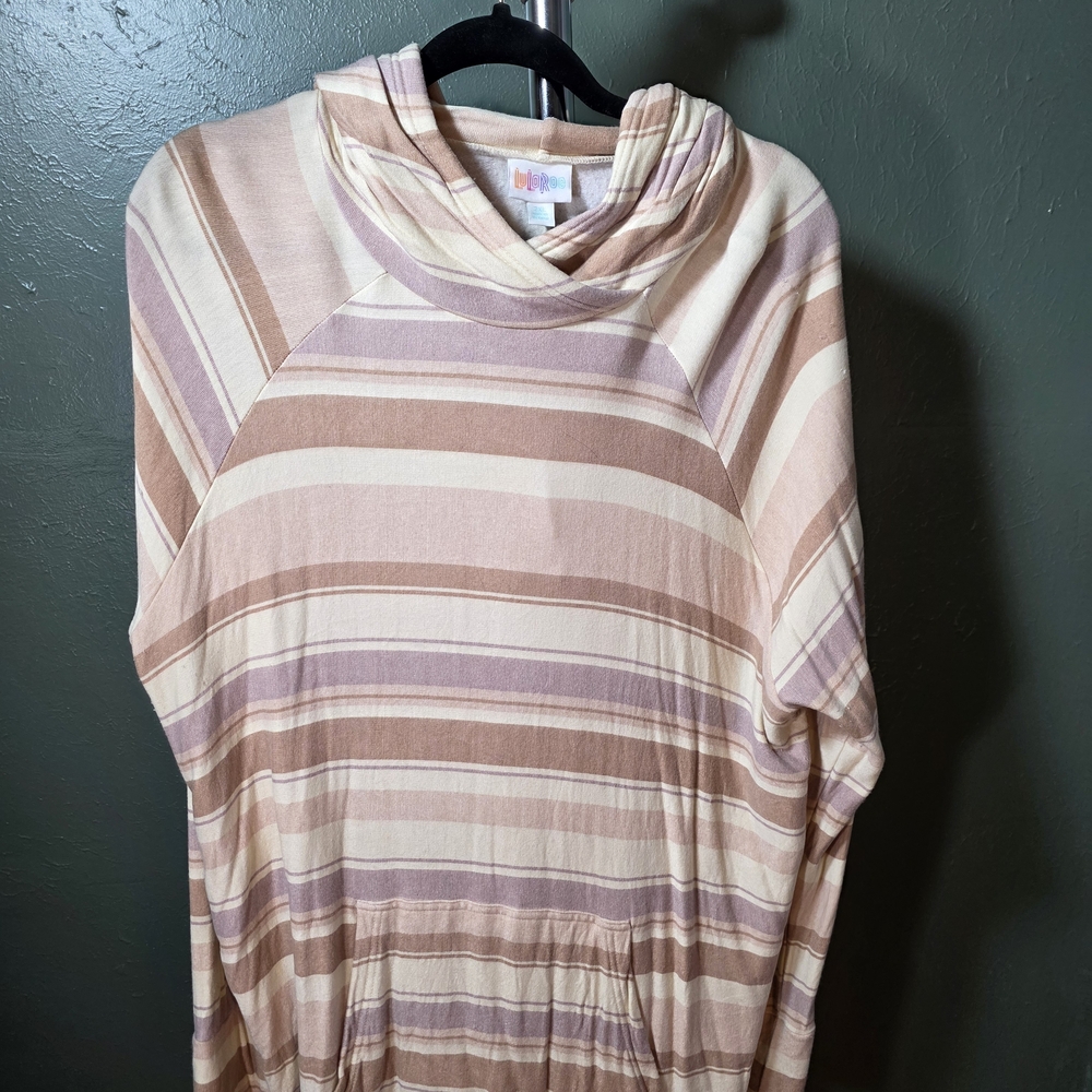 LuLaRoe Marshmallow Amber Striped Cowl Neck Pullover in Blush, Cream & Mauve
